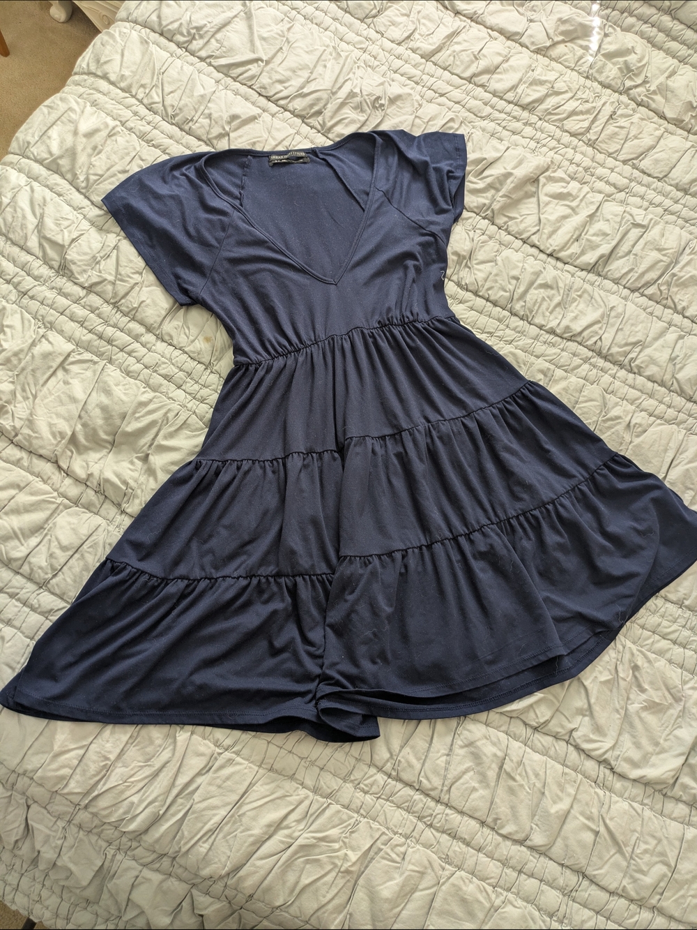 Urban Outfitters Navy Tiered V-Neck Mini Dress